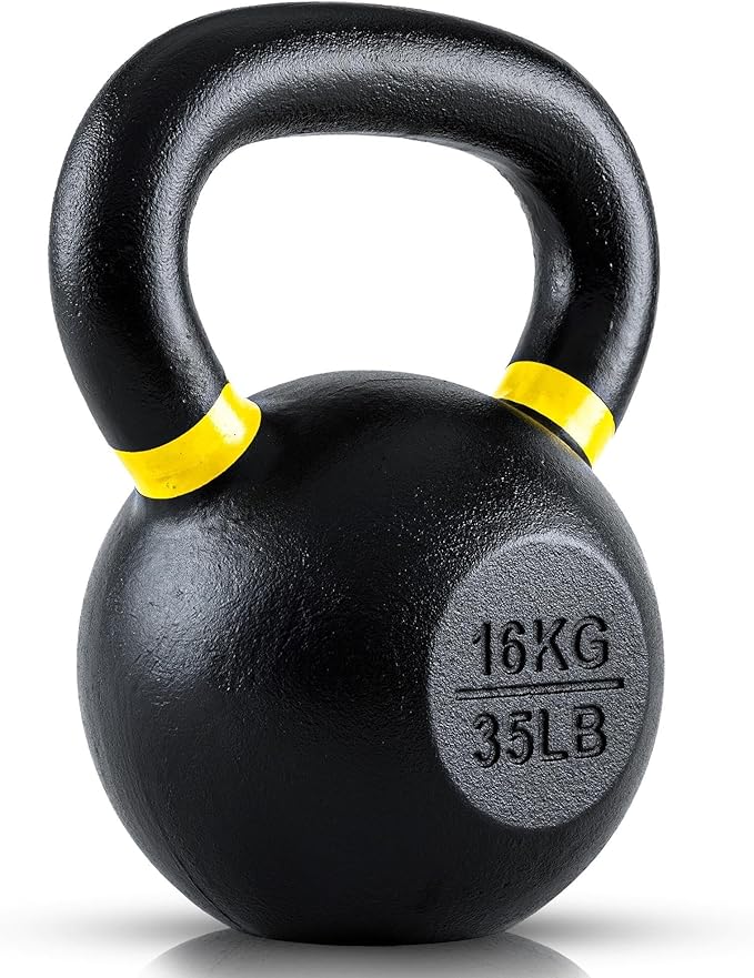 Single Cast Iron Kettlebell | Powder Coated - Wide Handle Weights for Core & Glute Workouts;