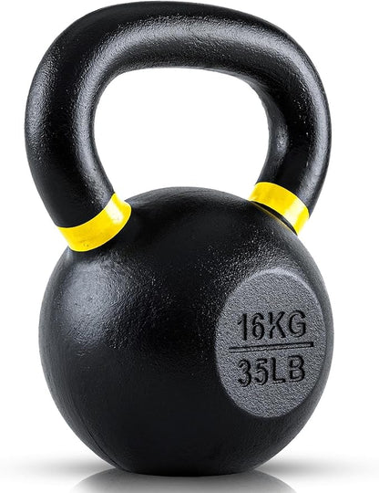 Single Cast Iron Kettlebell | Powder Coated - Wide Handle Weights for Core & Glute Workouts;