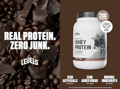 Levels Grass Fed Whey Protein Powder, No Artificials, 24G of Protein, Chocolate Mocha, 2LB