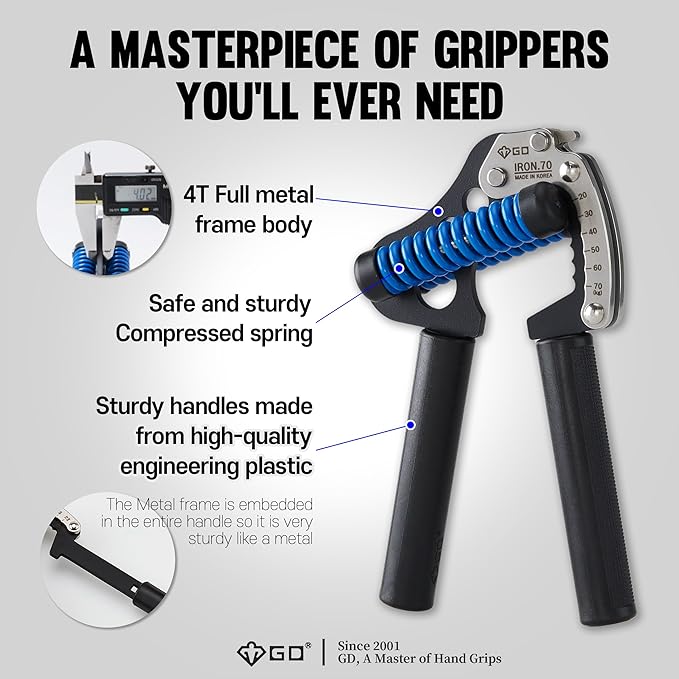 GD Iron Grip 70 Hand Grip Strengthener (Adjustable Hand Grip) Wrist and Forearm Strength Trainer