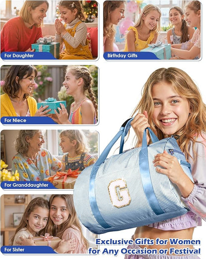 Sister Birthday Gift, Girl Gym Bag, Kids Initial Overnight Duffel Bags with Shoe Compartment