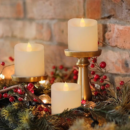 3x3 Flickering Flameless Candles Set of 3,3 inch Real Wax LED 600 Hours Battery Candles with Timer