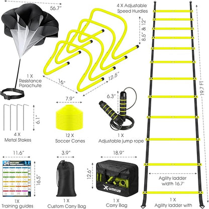 Agility Ladder Speed Training Equipment Set-20ft Agility Ladder,12 Soccer Cones,4 Hurdles, Jump