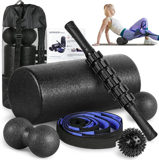 Foam Roller Set - High Density Back Roller, Muscle Roller Stick,2 Foot Fasciitis Ball, Stretching