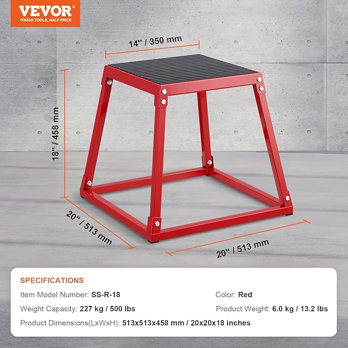 VEVOR Plyometric Jump Box, 18 Inch Plyo Box, Steel Plyometric Platform and Jumping Agility Box