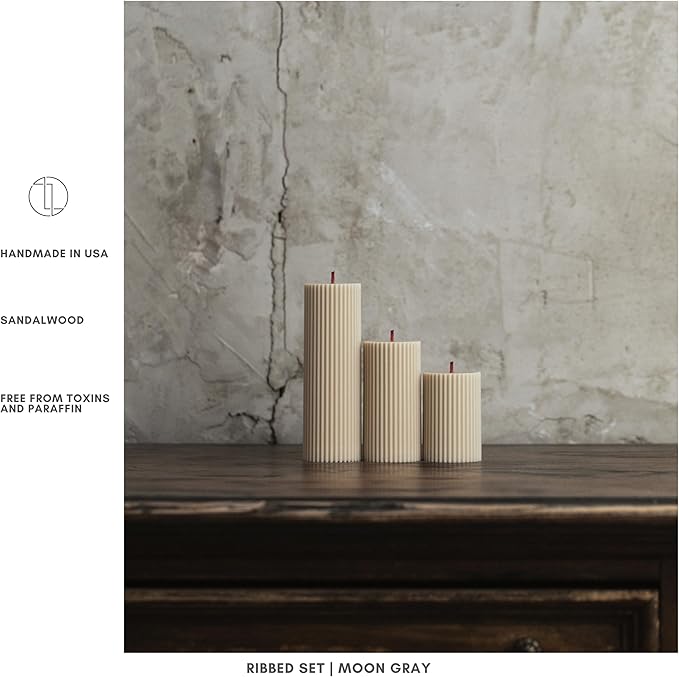 LAWA Roman Handmade Tall Ribbed Pillar Candle - Beautiful Scented Soy Wax Dinner Candle | Classic