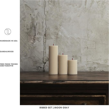 LAWA Roman Handmade Tall Ribbed Pillar Candle - Beautiful Scented Soy Wax Dinner Candle | Classic