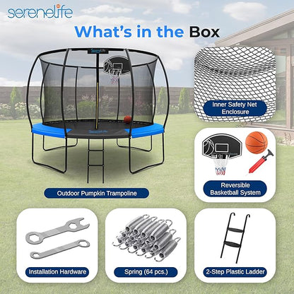 SereneLife 8FT 10FT 12FT 14FT Outdoor Trampoline for Kids - Recreational Backyard Trampoline with