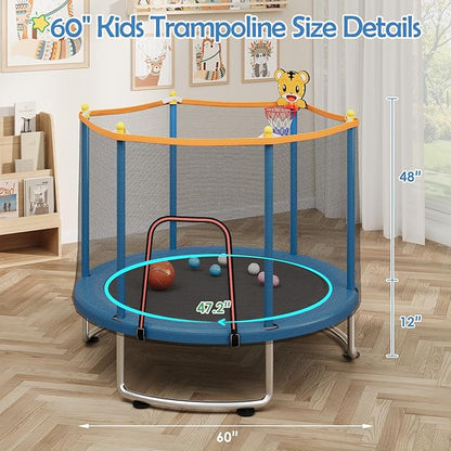 Kids Trampoline with Safety Net – 440lbs Capacity, Upgraded Rust-Proof Ring Legs, Adjustable