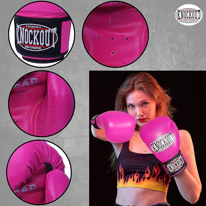 Knockout Gel Boxing Gloves for Men Women - Pro Training Sparring, Maya Hide Leather Muay Thai MMA