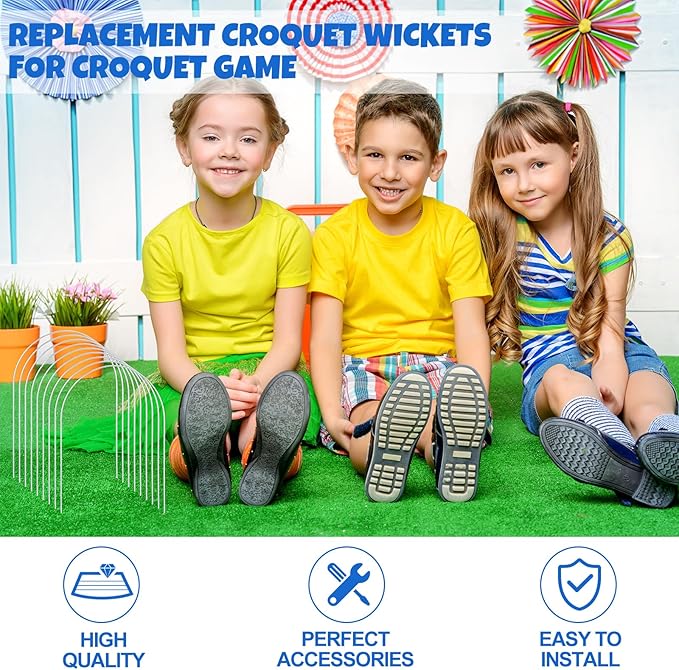 Deekin Set of 9 Croquet Wickets Replacement for Croquet Metal Hoops with Galvanized and Plastic