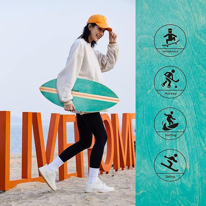 XCMAN Surf Balance Board Trainer with Roller Wooden Exercise Balancing Stability Trainer - Non Slip