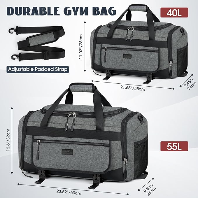 IGOLUMON Gym Bag for Men 55L Sports Duffel Bags Gym Duffle Bag Women with Shoe Compartment & Wet