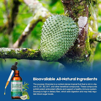 2 Pack Soursop Graviola Leaf Extract Liquid Drops Supplement with Irish Sea Moss & Turmeric for