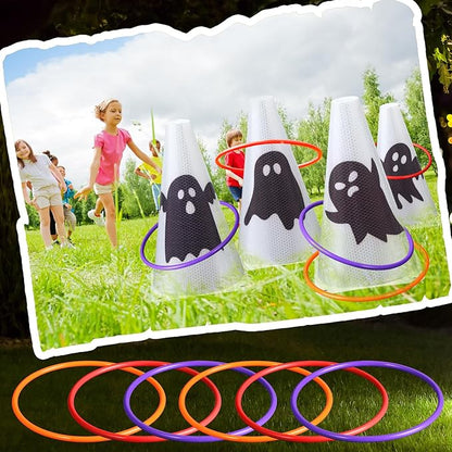 Leitee 6 Sets Candy Corn Ring Toss Game Plastic Cones Ring Toss Combo Set Mini Traffic Cones Toss
