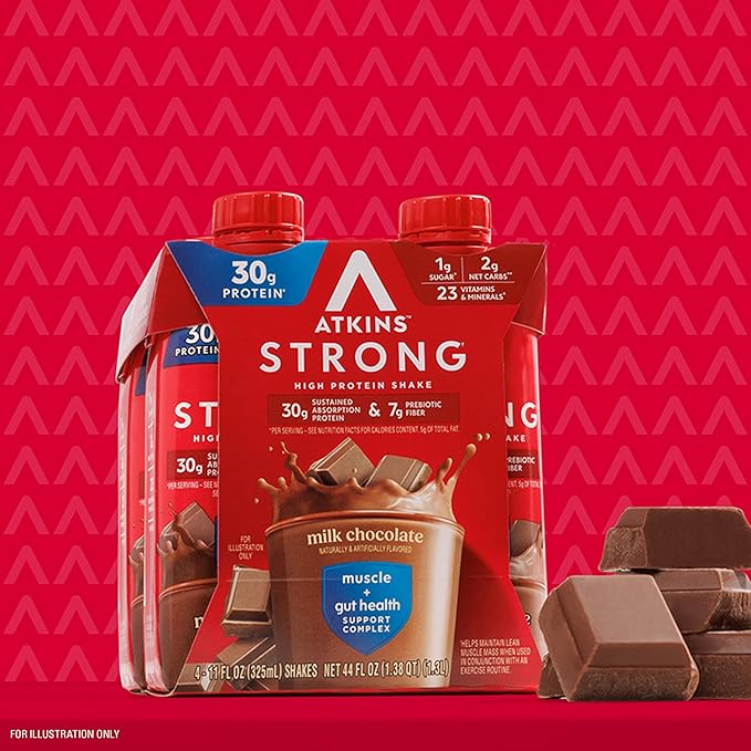 Atkins Strong High Protein Shake, Milk Chocolate Flavored, 30g Protein, Low Carb and Low Sugar