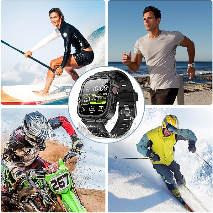 Dsytom Waterproof Case with Band Compatible for Apple Watch Band 45mm 44mm 41mm 40mm for Men