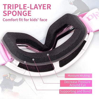 Freela Kids Ski Snowboard Goggles for Toddler(3-14) Youth Anti Fog Anti UV Goggles Girls Boys Snow