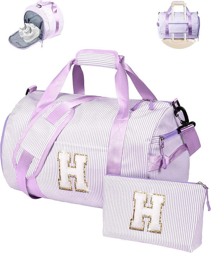 Gifts for 3 4 5 6 7 8 9 10 Year Old Girls, Girl Gym Bag, Kids Initial Overnight Duffel Bags with