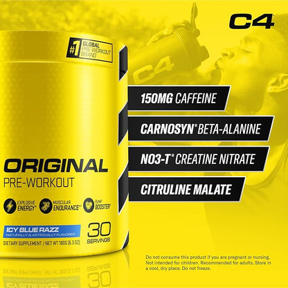 Cellucor C4 Original Pre Workout Powder ICY Blue Razz | Vitamin C for Immune Support | Sugar Free