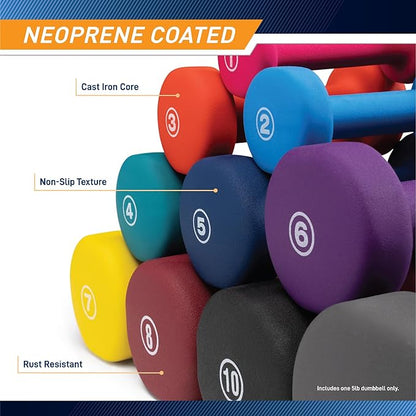 Marcy Colored Neoprene Dumbbell (Sold in Singles or Set) Hand Weights, Exercise Free Weights for