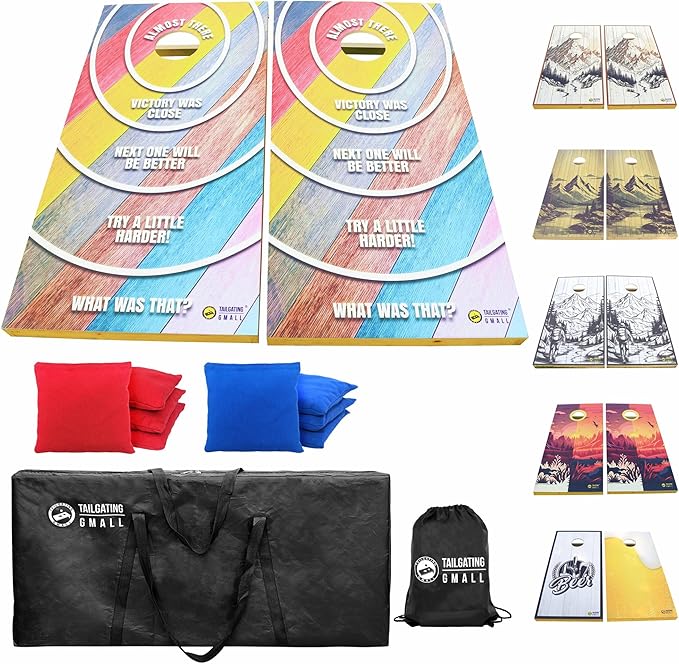 Cornhole Board Set 4FTx2FT Solid Wood Regulation Size Cornhole Set Includes 8 Cornhole Bags for