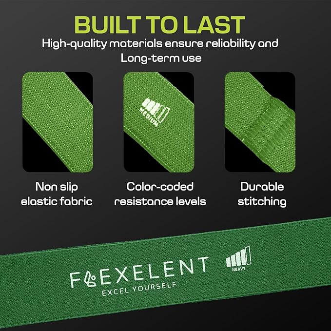 Fabric Resistance Bands for Working Out with 5 Strength Levels - Extra Light to Extra Heavy, Thick