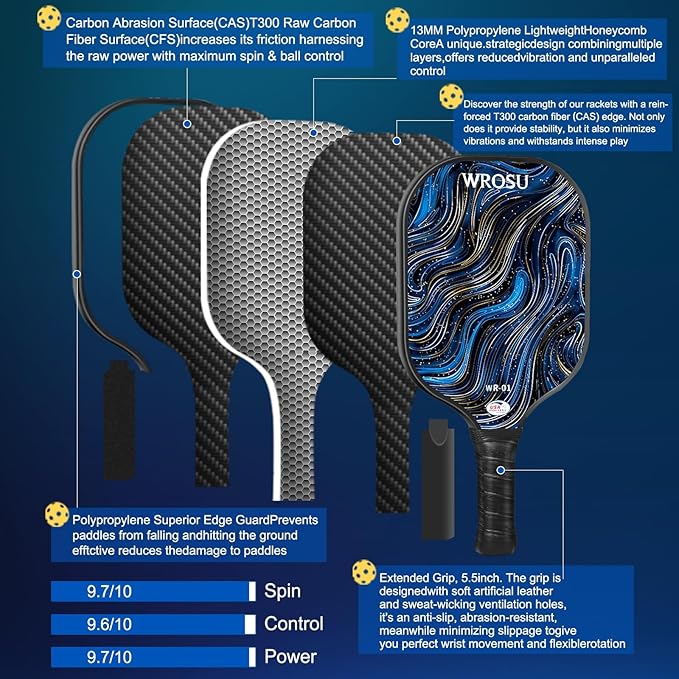 Carbon Fiber Pickleball Paddles Set of 4 or 2 Rackets,USAPA Approved Carbon Fiber Surface Pickle