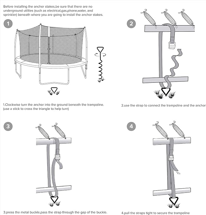 Trampoline Stakes Heavy Duty Strong and Galvanized Steel Corkscrew High Wind Anchor Kit for