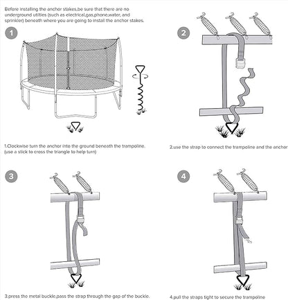Trampoline Stakes Heavy Duty Strong and Galvanized Steel Corkscrew High Wind Anchor Kit for