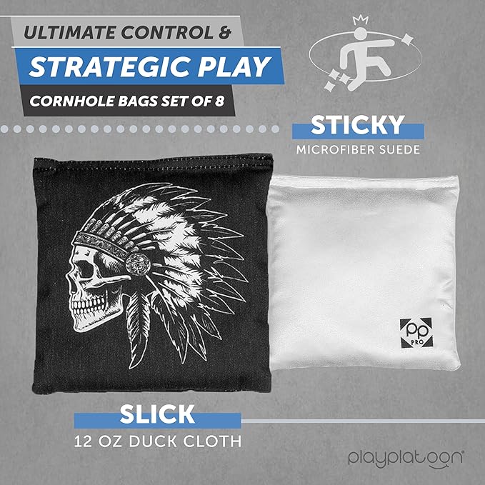 Professional Cornhole Bags - Set of 8 Regulation All Weather Double Sided - Sticky Side/Slick Side