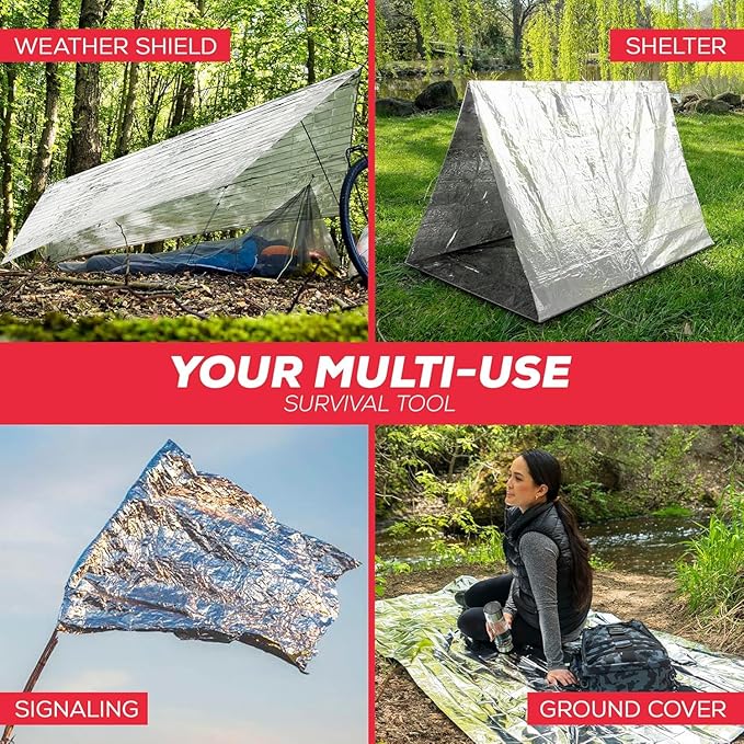 Emergency Blankets for Survival Gear and Equipment x6, Space Blanket, Mylar Blankets, Thermal