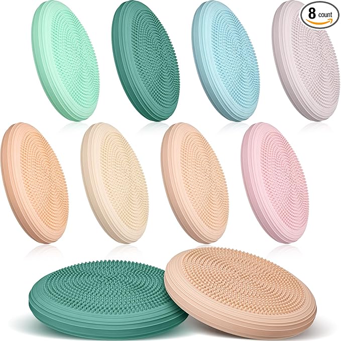 Libima 8 Pcs Wiggle Seat Inflated Wobble Cushion Sensory Seat Flexible Balance Board Balance Disc