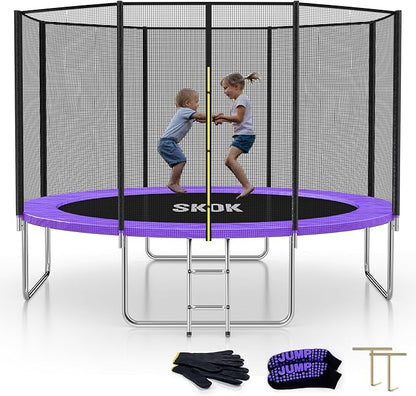 SKOK Trampoline 8FT 10FT 12FT 14FT 15FT Trampolines with Enclosure Net, 400LBS Outdoor Trampolines
