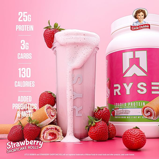 RYSE Loaded Protein Powder - Little Debbie Strawberry Shortcake Rolls - 25g Whey Protein Isolate &