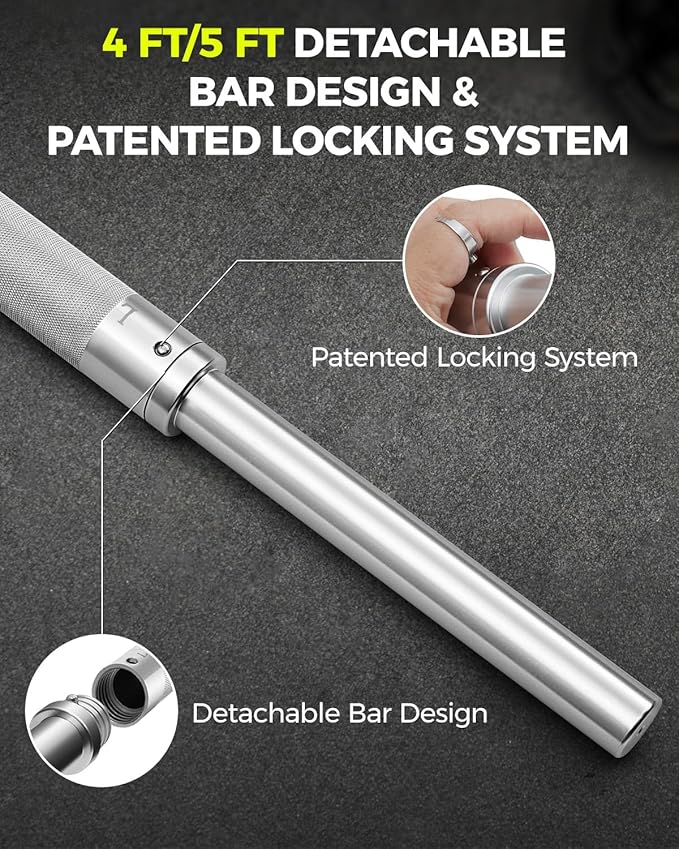DASKING 4ft/4.9ft Barbell, 1-Inch Standard Detachable Bar, Portable Strength Training Bar for