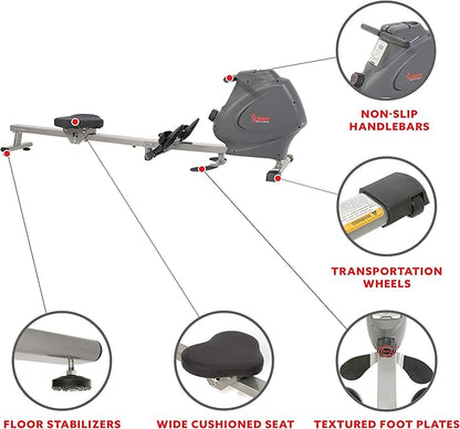 Sunny Health & Fitness Multi-Function Premium Magnetic Rowing Machine, Bicep Curls, Upward Rows