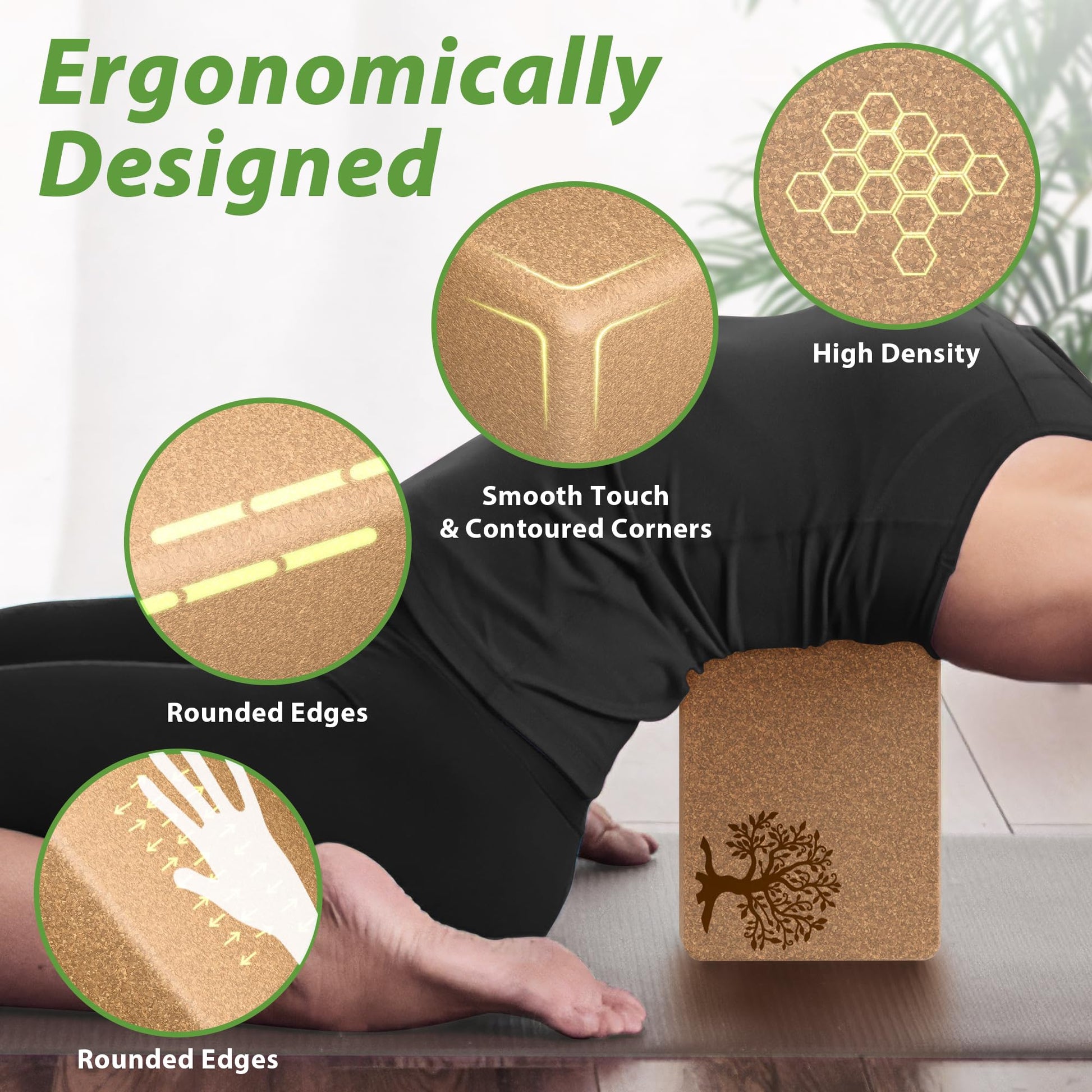 Cork Yoga Blocks 2 Pack Set, Natural Cork Soft Non-Slip Yoga Blocks, High Density & Eco Friendly