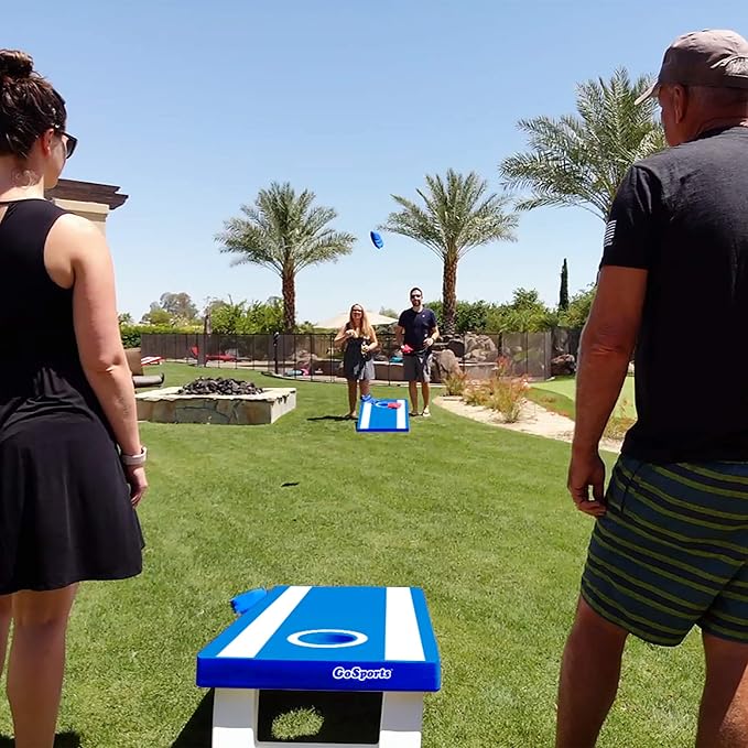 GoSports 4 x 2 ft All Weather Cornhole Boards - American Flag, Red, or Blue - Game Set Includes 8