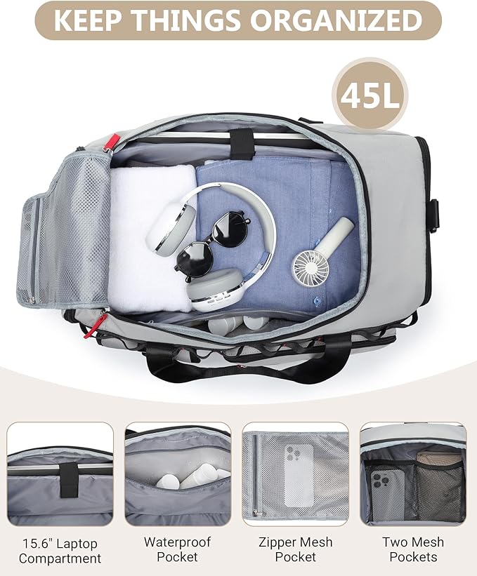 MCBD Gym Bags for Men & Women, 45L Travel Duffle Sports Backpack with Shoes & Laptop Compartment