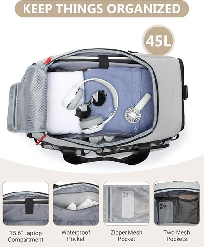 MCBD Gym Bags for Men & Women, 45L Travel Duffle Sports Backpack with Shoes & Laptop Compartment