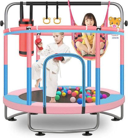 60" Toddler Trampoline for Kids, 5FT Adjustable Trampoline Indoor Outdoor with Enclosur Net, Mini