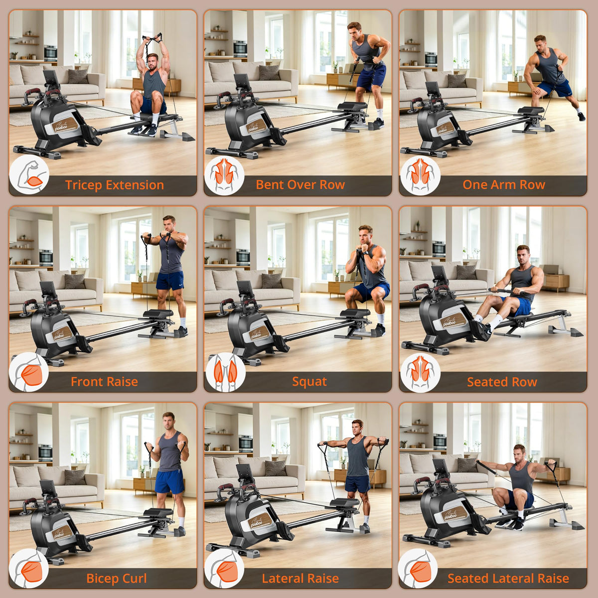 pooboo Rowing Machine for Home, Foldable Magnetic Rowing Machine