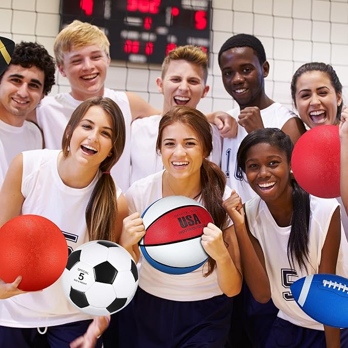 Leyndo 18 Pcs Sport Balls Bulk Set Basketball Football Volleyball Soccer Playground Baseball with