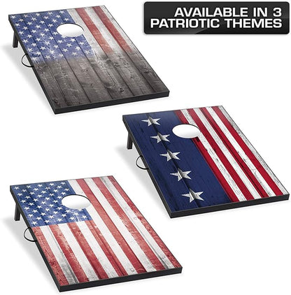 Wild Sports 2’x3’ or 2’x4’ Cornhole Outdoor Game Set, USA Flag or Natural Wood Options with Carry
