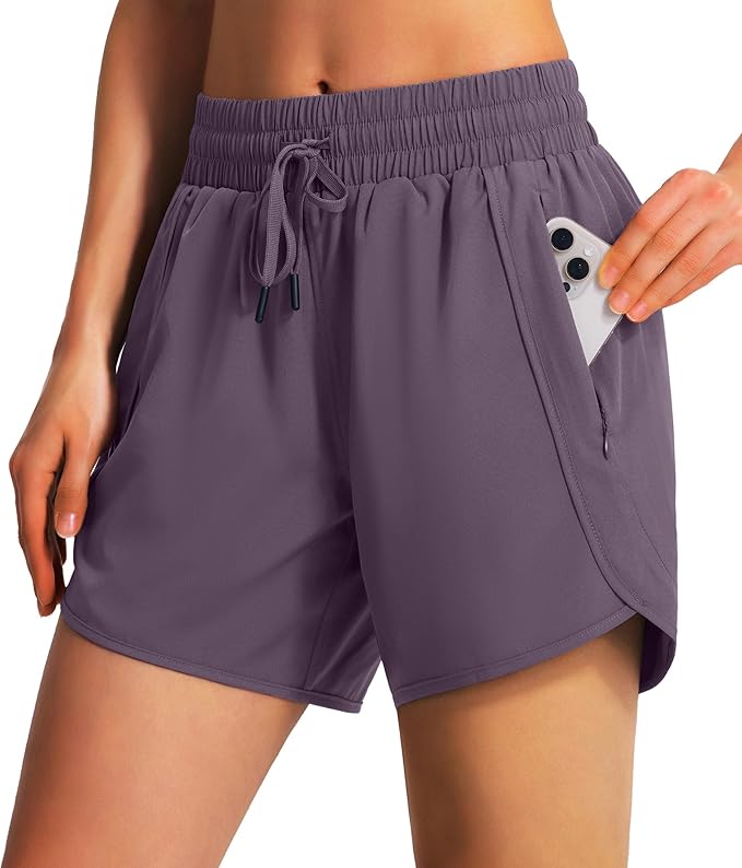 Ksmien Women's 5" Athletic Running Shorts Quick Dry Lightweight Workout Gym Shorts with Zipper