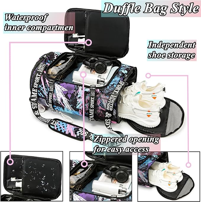 Gym Duffle Bag Backpack with Shoe Compartment,4 ways Travel Backpack for Women and