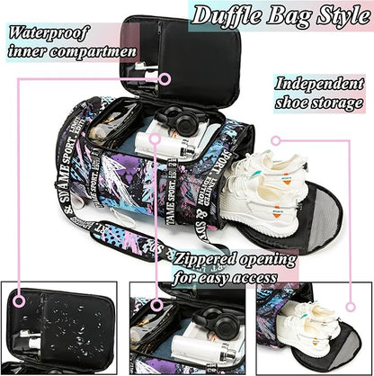 Gym Duffle Bag Backpack with Shoe Compartment,4 ways Travel Backpack for Women and