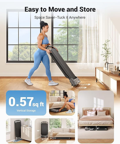 THERUN Walking Pad, 2 in 1 Foldable Treadmills for Home, 2.5HP Under Desk with Handle Bar, 16"