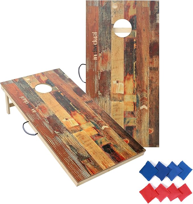 Solid Wood Premium Corn Hole Outdoor Game Set, 2 Regulation and Waterproof Cornhole Game Boards